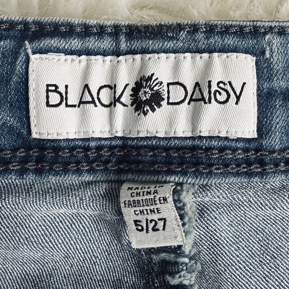 Black Daisy Kate Straight Leg Embroidered Jeans 5/27 (26x29) Blue Stretch Womens - Picture 4 of 9